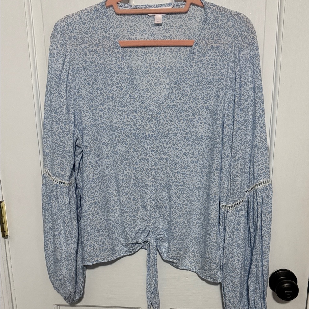 LC Lauren Conrad Light Blue Patterned Blouse